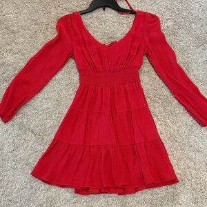 City Studio Red Tiered Long-Sleeve V-Neck Dress